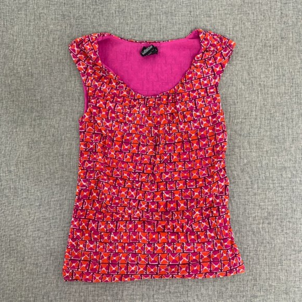 George Women's Sleeveless Blouse Magenta Orange 100% Nylon Small Round Neck